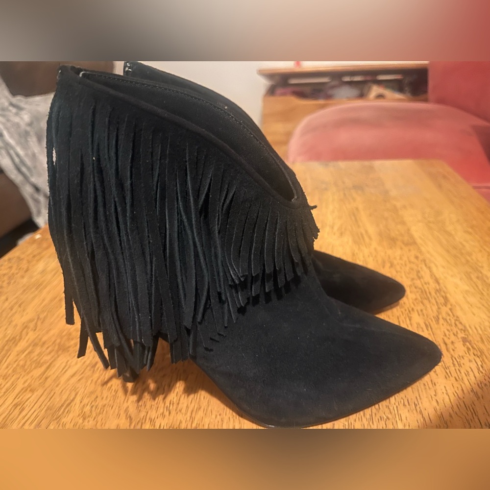 Black Fringe Women's Heel Boots